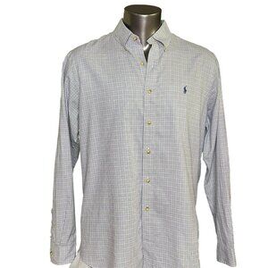 Ralph Lauren Mens Plaid Button Up Dress Shirt Size XL Blue Brown White Logo u